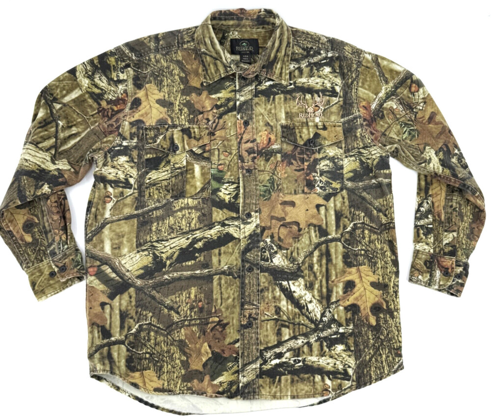 RedHead Shirt Mens Large Green camouflage Collared Long Sleeve Outdoor Heavy